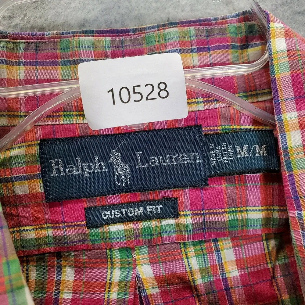 Ralph Lauren Men Button Up Medium Pink Plaid Custom Fit Tartan Long Sleeve